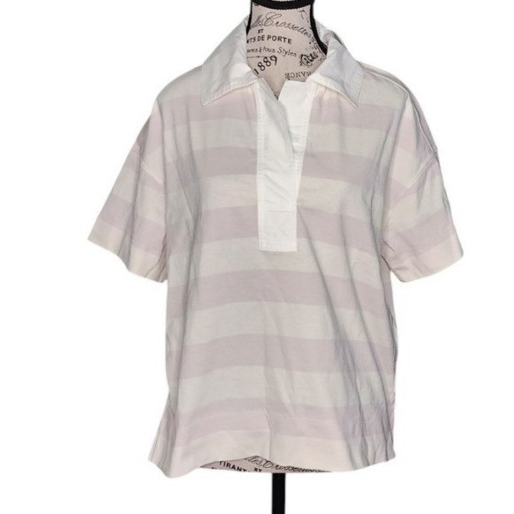 Everlane Retro Jersey Polo M Pale Orchid Striped Organic Cotton Boxy Preppy